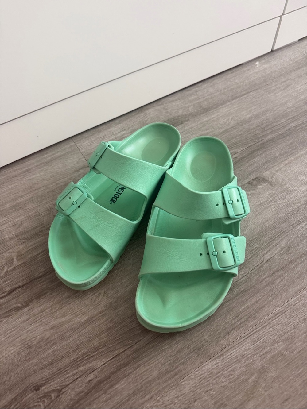 Birkenstock Mint Green EVA Two-Strap Slide Sandals